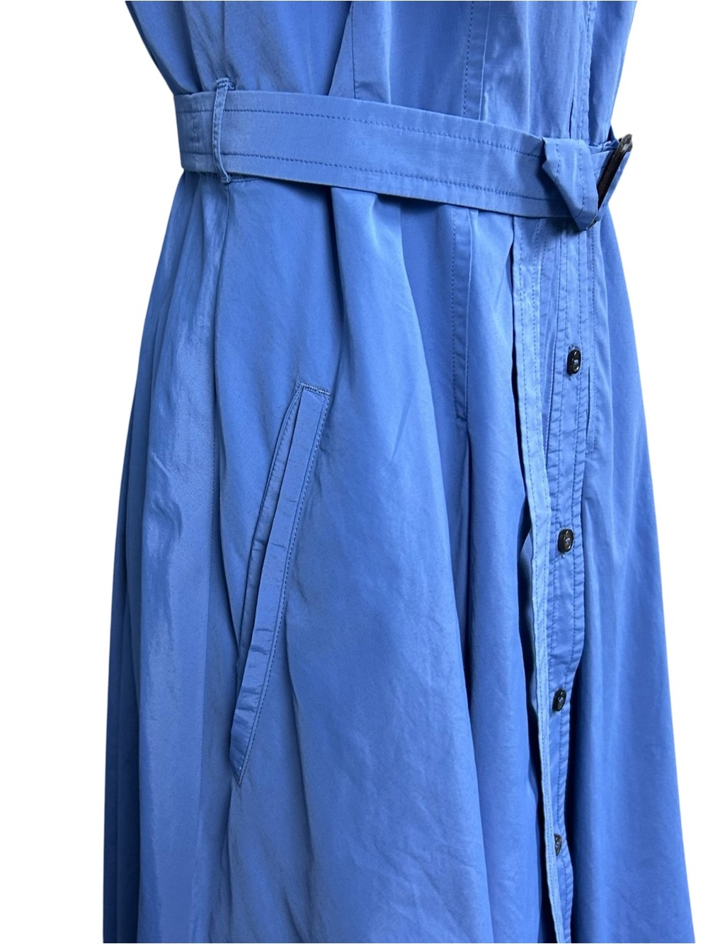 ’S MaxMara Belted Midi Shirt Dress Size 6 Blue Pockets Button Front Preppy - Picture 8 of 16